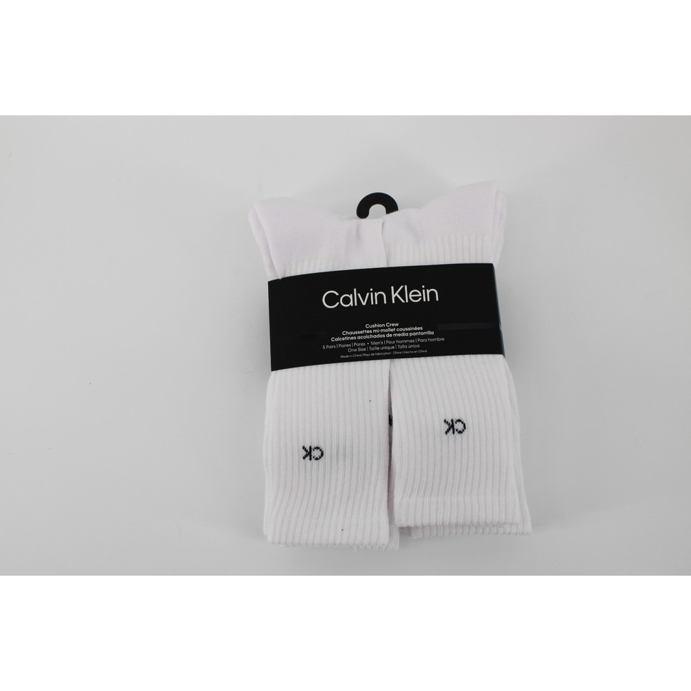 Calvin Klein Men's Size 7-12 Cushion Crew Socks 5 Pairs White Black Logo New